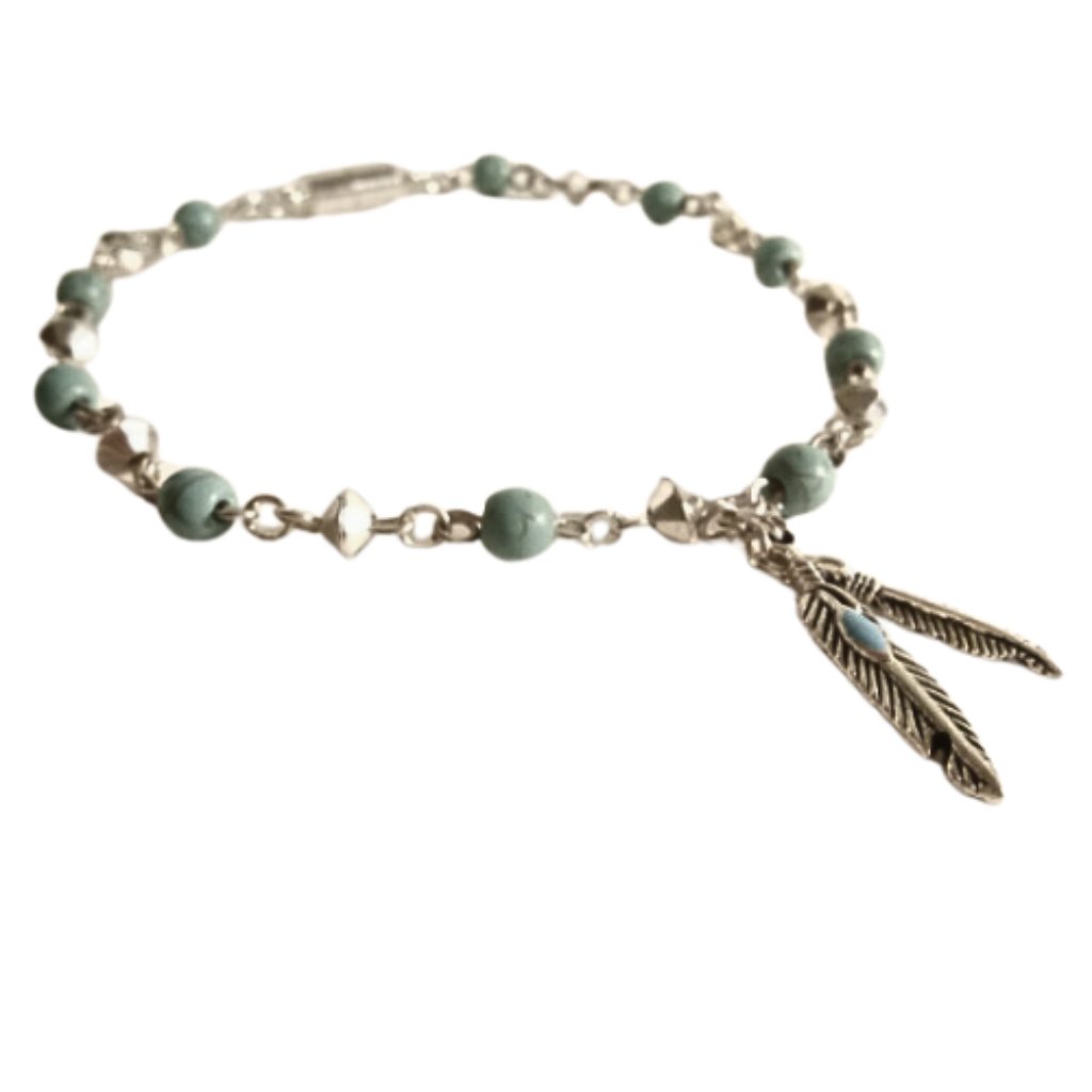 Turquoise And Silver Beaded Anklet 16$